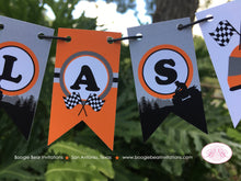 Load image into Gallery viewer, ATV Birthday Party Pennant Cake Banner Topper Flag Orange Black All Terrain Vehicle Quad 4 Wheeler Race Boogie Bear Invitations Silas Theme