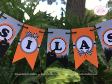 Load image into Gallery viewer, ATV Birthday Party Pennant Cake Banner Topper Flag Orange Black All Terrain Vehicle Quad 4 Wheeler Race Boogie Bear Invitations Silas Theme