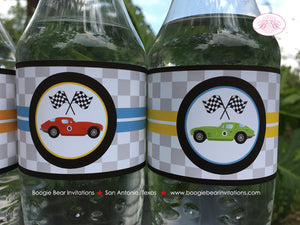 Race Car Birthday Party Bottle Wraps Cover Label Wrapper Boy Girl Retro Coupe Fastback Antique Racing Boogie Bear Invitations Gordon Theme