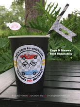 Load image into Gallery viewer, Race Car Birthday Party Beverage Cups Paper Drink Boy Girl Black Antique Classic Fastback Retro Coupe Boogie Bear Invitations Gordon Theme