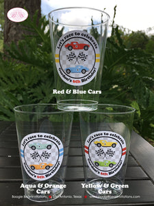 Race Car Birthday Party Beverage Cups Plastic Drink Boy Girl Black Antique Classic Retro Coupe Fastback Boogie Bear Invitations Gordon Theme