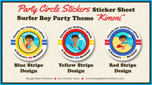 Load image into Gallery viewer, Surfer Boy Birthday Party Stickers Circle Sheet Round Beach Ocean Surf Surfing Swimming Pool Swim Luau Boogie Bear Invitations Kimoni Theme