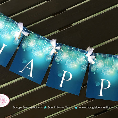 Happy Sweet 16 Party Banner Birthday Glowing Ornament Aqua Blue Girl 15th 16th 21st 30th 40th 50th Boogie Bear Invitations Caterina Theme