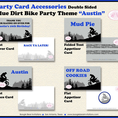 Dirt Bike Birthday Party Favor Card Tent Appetizer Place Food Blue Motocross Enduro Motorcycle Boy Girl Boogie Bear Invitations Austin Theme