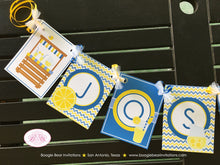 Load image into Gallery viewer, Lemonade Birthday Name Banner Blue Stand Summer Blue Yellow Lemon Boy Girl 1st 2nd 3rd 4th 5th 6th 7th Boogie Bear Invitations Joshua Theme