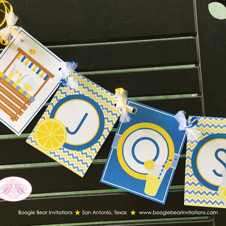 Lemonade Birthday Name Banner Blue Stand Summer Blue Yellow Lemon Boy Girl 1st 2nd 3rd 4th 5th 6th 7th Boogie Bear Invitations Joshua Theme