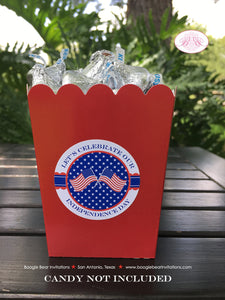 4th of July Party Popcorn Boxes Mini Food Buffet Red White Blue Flag America Map Independence Day USA Boogie Bear Invitations Hamilton Theme