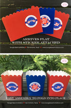 Load image into Gallery viewer, 4th of July Party Popcorn Boxes Mini Food Buffet Red White Blue Flag America Map Independence Day USA Boogie Bear Invitations Hamilton Theme