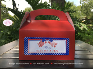 4th of July Party Treat Boxes Favor Tags Bag Boy Girl Red White Blue Stars Stripes American Flag USA Boogie Bear Invitations Hamilton Theme