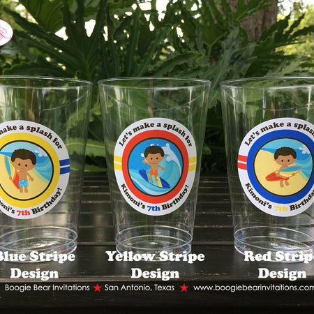Surfer Boy Birthday Party Beverage Cups Plastic Drink Beach Pool Surf Surfing Wave Ocean Island Hawaii Boogie Bear Invitations Kimoni Theme