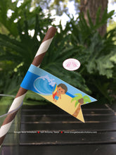 Load image into Gallery viewer, Surfer Boy Birthday Party Paper Pennant Straws Beverage Swimming Beach Surfing Surf Pool Swim Wave Luau Boogie Bear Invitations Kimoni Theme