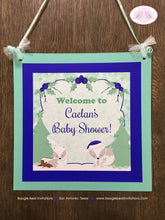 Load image into Gallery viewer, Woodland Winter Fox Baby Shower Door Banner Birthday Party Christmas Boy Blue Snow Arctic White Forest Boogie Bear Invitations Caelan Theme