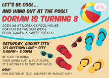 Load image into Gallery viewer, Swimming Pool Birthday Party Invitation Boy Swim Splash Summer Beach Ball Boogie Bear Invitations Paperless Printable Printed Dorian Theme