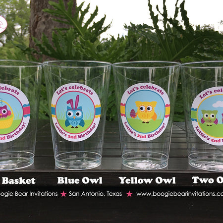 Easter Owls Birthday Party Beverage Cups Plastic Drink Girl Boy Spring Pink Basket Forest Egg Woodland Boogie Bear Invitations Lottie Theme