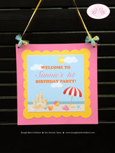 Load image into Gallery viewer, Retro Beach Birthday Party Door Banner Ocean Sandcastle Pool Girl Pink Swimming Island Summer Ball Swim Boogie Bear Invitations Sunnie Theme