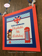 Load image into Gallery viewer, London England Birthday Party Door Banner Girl Red White Blue Royal Queen British Great Britain Flag Boogie Bear Invitations Elizabeth Theme
