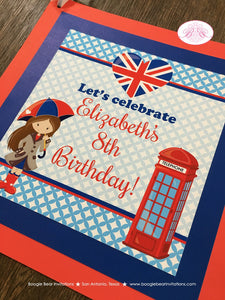 London England Birthday Party Door Banner Girl Red White Blue Royal Queen British Great Britain Flag Boogie Bear Invitations Elizabeth Theme