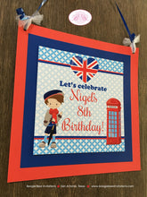 Load image into Gallery viewer, London England Birthday Party Door Banner Boy Travel Red White Blue Great Britain Flag Royal British Tea Boogie Bear Invitations Nigel Theme