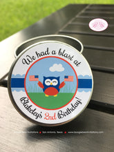 Load image into Gallery viewer, 4th of July Birthday Party Treat Favor Tins Circle Gift Box Candy Owls Fireworks Patriotic Boy Girl Boogie Bear Invitations Blakeley Theme