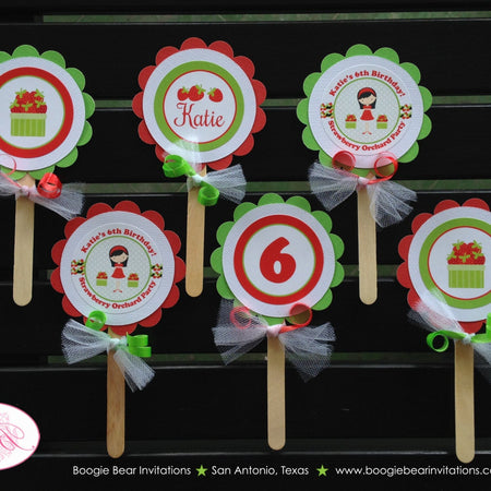 Strawberry Orchard Birthday Party Cupcake Toppers Girl Garden Green Picking Red Berry Vine Sweet Picnic Boogie Bear Invitations Katie Theme