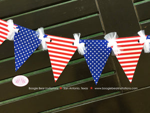 4th of July Independence Day Party Banner Pennant Garland Small Red White Blue Flag Stars Stripes 1st Boogie Bear Invitations Hamilton Theme