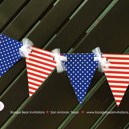 4th of July Independence Day Party Banner Pennant Garland Small Red White Blue Flag Stars Stripes 1st Boogie Bear Invitations Hamilton Theme