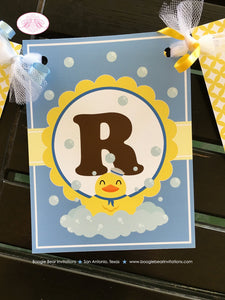 Yellow Rubber Duck Baby Shower Banner Party Blue Little Duckie Ducky Boy Bubbles Swim Swimming Girl 1st Boogie Bear Invitations Terry Theme