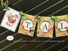 Load image into Gallery viewer, Tropical Paradise Birthday Party Banner Flamingo Toucan Pineapple Party Pink Gold Green Rainforest Boogie Bear Invitations Tallulah Theme
