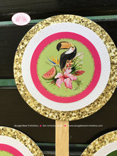 Load image into Gallery viewer, Tropical Paradise Birthday Party Cupcake Toppers Girl Flamingo Toucan Pineapple Pink Gold Green Luau Boogie Bear Invitations Tallulah Theme