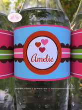 Load image into Gallery viewer, Valentine&#39;s Day Party Bottle Wraps Birthday Woodland Animals Forest Creatures Pink Red Deer Fox Love Boogie Bear Invitations Amelie Theme