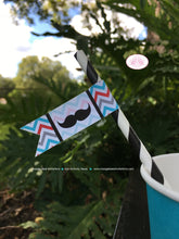 Load image into Gallery viewer, Mustache Birthday Party Paper Straws Bash Boy Little Man Chevron Pennant Black Red Blue Bow Tie Hat Boogie Bear Invitations Salvador Theme