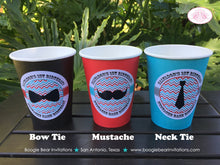 Load image into Gallery viewer, Little Man Birthday Party Beverage Cups Paper Drink Boy Mustache Bash Bow Neck Tie Red Blue Black Boogie Bear Invitations Salvador Theme