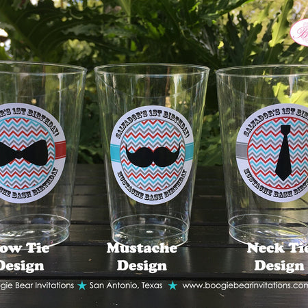 Little Man Birthday Party Beverage Cups Plastic Drink Boy Mustache Bow Tie Red Blue Blue Black Formal Boogie Bear Invitations Salvador Theme