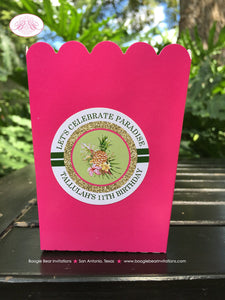 Tropical Paradise Popcorn Boxes Mini Food Buffet Birthday Party Flamingo Toucan Luau Pink Green Gold Boogie Bear Invitations Tallulah Theme