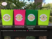 Load image into Gallery viewer, Tropical Paradise Popcorn Boxes Mini Food Buffet Birthday Party Flamingo Toucan Luau Pink Green Gold Boogie Bear Invitations Tallulah Theme