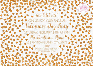 Gold Confetti Hearts Valentine's Party Invitation Foil Glitter Day Love Boogie Bear Invitations Henderson Theme Paperless Printable Printed