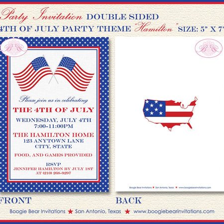 4th of July Party Invitation Stars Stripes Flag USA Red White Blue Summer Boogie Bear Invitations Hamilton Theme Paperless Printable Printed