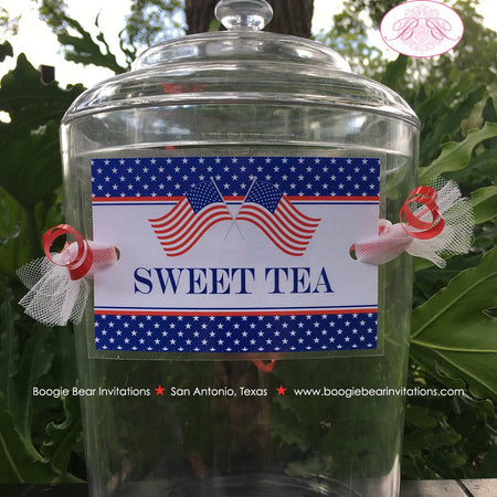 4th of July Party Beverage Card Wrap Birthday Drink Label Flag Red White Blue 1776 Stars Stripes 1st Boogie Bear Invitations Hamilton Theme