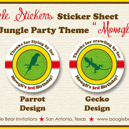 Rainforest Birthday Party Stickers Circle Sheet Rain Forest Green Amazon Jungle Wild Zoo Frog Lizard Boogie Bear Invitations Mowgli Theme
