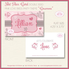 Load image into Gallery viewer, Love Birds Pink Heart Party Favor Card Tent Appetizer Place Food Label Valentines Day Woodland Forest Boogie Bear Invitations Casanova Theme