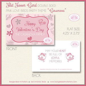 Love Birds Pink Heart Party Favor Card Tent Appetizer Place Food Label Valentines Day Woodland Forest Boogie Bear Invitations Casanova Theme