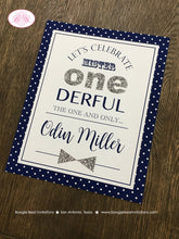 Load image into Gallery viewer, Mr Wonderful Birthday Party Sign Poster Onederful Boy ONE derful Navy Blue Silver Glitter Chalkboard 1st Boogie Bear Invitations Odin Theme