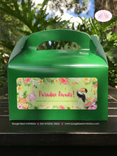 Load image into Gallery viewer, Tropical Paradise Birthday Party Treat Boxes Girl Flamingo Toucan Pineapple Pink Gold Green Luau Wild Boogie Bear Invitations Tallulah Theme