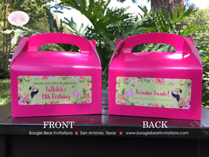 Tropical Paradise Birthday Party Treat Boxes Girl Flamingo Toucan Pineapple Pink Gold Green Luau Wild Boogie Bear Invitations Tallulah Theme
