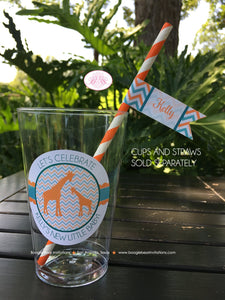 Orange Teal Giraffe Baby Shower Pennant Paper Straws Chevron Turquoise Zoo Party Aqua Blue Wild Boogie Bear Invitations Kelly Theme Printed