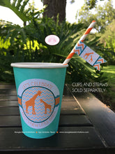Load image into Gallery viewer, Orange Teal Giraffe Baby Shower Pennant Paper Straws Chevron Turquoise Zoo Party Aqua Blue Wild Boogie Bear Invitations Kelly Theme Printed