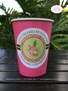 Tropical Paradise Party Beverage Cups Paper Drink Birthday Flamingo Toucan Pink Pineapple Gold Girl Boogie Bear Invitations Tallulah Theme
