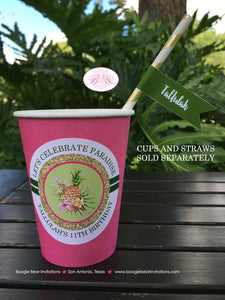 Tropical Paradise Party Beverage Cups Paper Drink Birthday Flamingo Toucan Pink Pineapple Gold Girl Boogie Bear Invitations Tallulah Theme