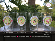 Load image into Gallery viewer, Tropical Paradise Party Beverage Cups Plastic Drink Bar Birthday Flamingo Toucan Pink Green Gold Girl Boogie Bear Invitations Tallulah Theme
