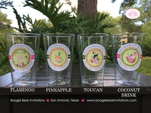 Tropical Paradise Party Beverage Cups Plastic Drink Bar Birthday Flamingo Toucan Pink Green Gold Girl Boogie Bear Invitations Tallulah Theme
